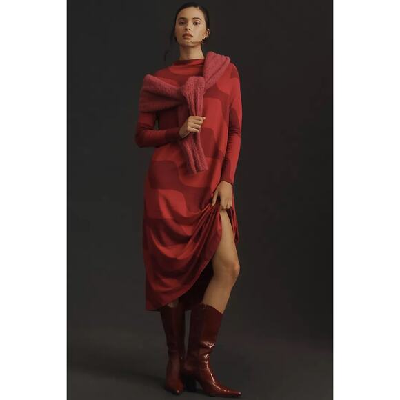 nwt ANTHROPOLOGIE x MARIMEKKO sz M Rombi Taifuuni Jersey Midi Dress in raspberry - Picture 2 of 4